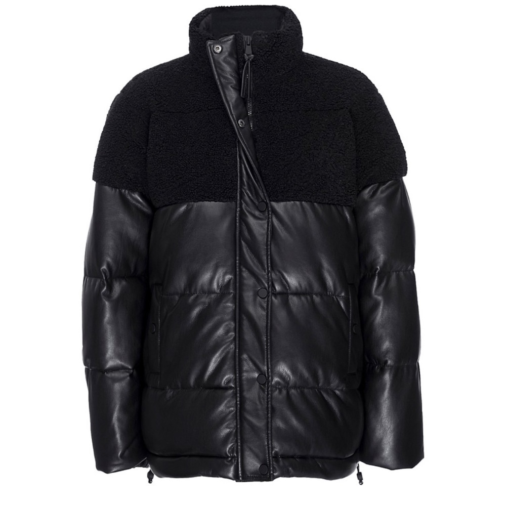 Good American Sherpa Mix Cocoon Puffer Black jacket  new size xxl
